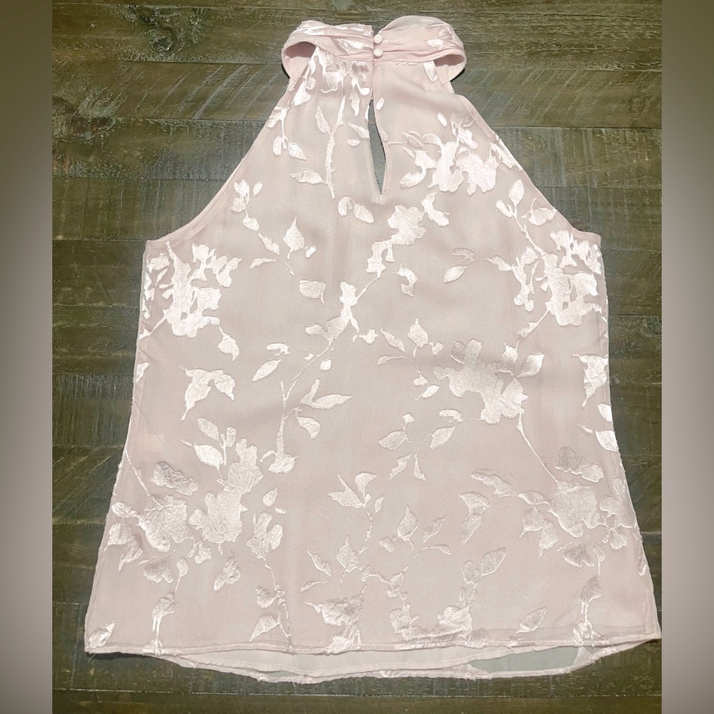 WHBM Blush Pink Silk Blend Floral Halter Top Blouse XS Spring Summer Easter Date - Picture 5 of 5
